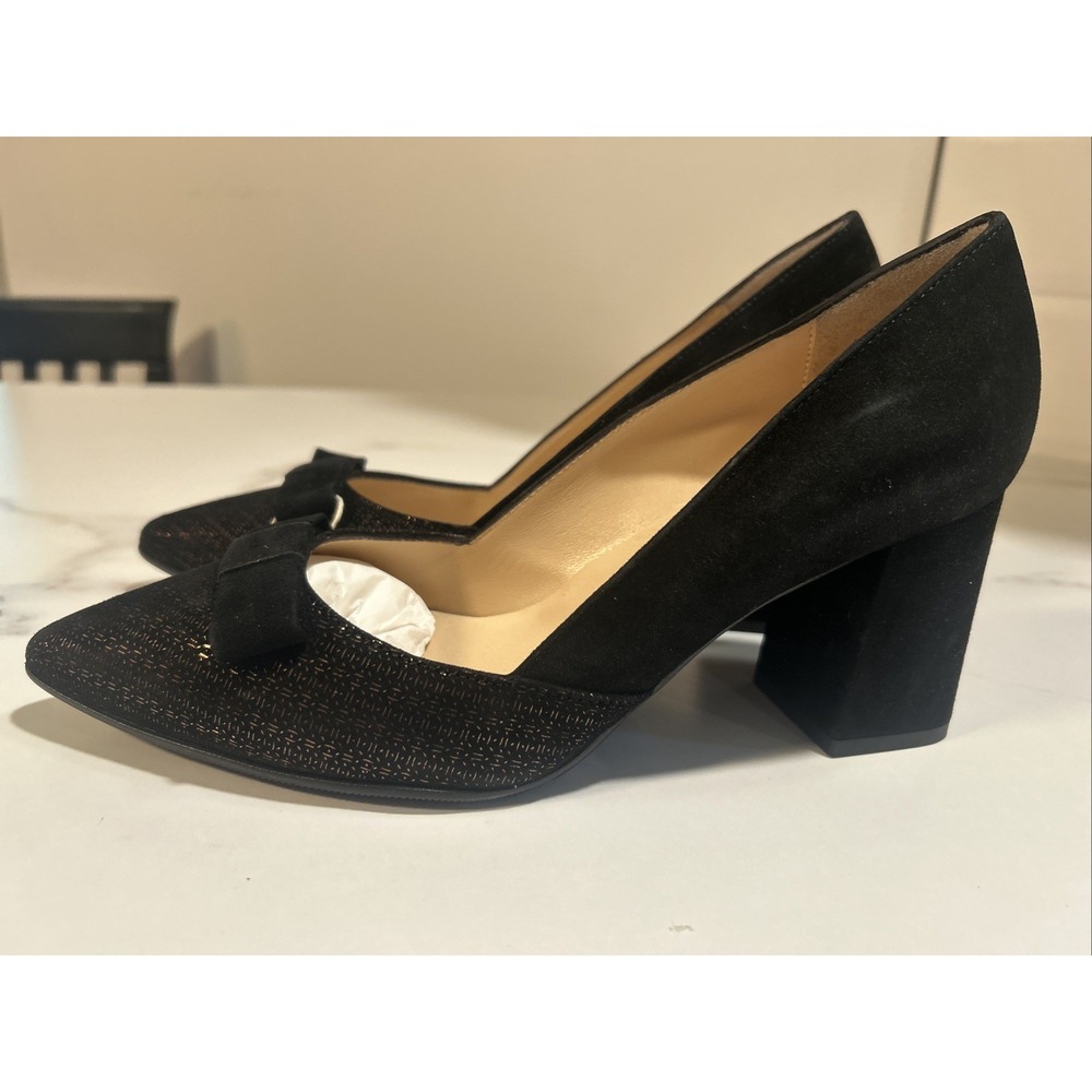 NEW MADE IN ITALY Shoe Size 7/38 Black Suede With Gold